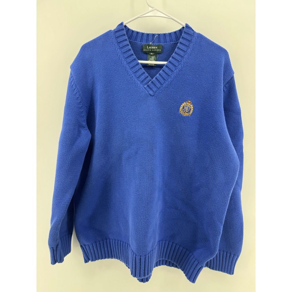Lauren Ralph Lauren Womens‎ Spell Out Crest Heavyweight Knit V-neck Sweater XL
